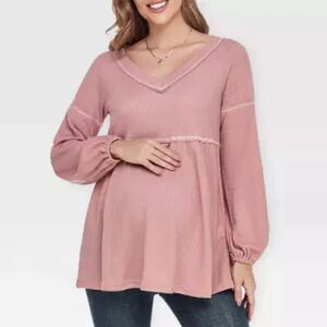 MisSky Soft Waffle Maternity Tunic with Blouson Sleeves Size Medium